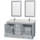Wyndham Acclaim 60" Double Bathroom Vanity In Oyster Gray White Carrara Marble Countertop Undermount Square Sinks and 24" Mirrors WCV800060DOYCMUNSM24