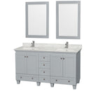 Wyndham Acclaim 60" Double Bathroom Vanity In Oyster Gray White Carrara Marble Countertop Undermount Square Sinks And 24" Mirrors WCV800060DOYCMUNSM24