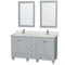 Wyndham Acclaim 60" Double Bathroom Vanity In Oyster Gray White Carrara Marble Countertop Undermount Square Sinks And 24" Mirrors WCV800060DOYCMUNSM24