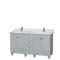 Wyndham Acclaim 60" Double Bathroom Vanity In Oyster Gray White Carrara Marble Countertop Undermount Square Sinks And No Mirror WCV800060DOYCMUNSMXX