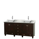 Wyndham Acclaim 72" Double Bathroom Vanity In Espresso White Carrara Marble Countertop Pyra White Sinks And No Mirrors WCV800072DESCMD2WMXX