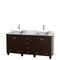 Wyndham Acclaim 72" Double Bathroom Vanity In Espresso White Carrara Marble Countertop Pyra White Sinks And No Mirrors WCV800072DESCMD2WMXX