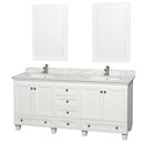 Wyndham Acclaim 72" Double Bathroom Vanity In White White Carrara Marble Countertop Undermount Square Sinks And 24" Mirrors WCV800072DWHCMUNSM24