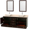 Wyndham AAA Acclaim 80" Double Bathroom Vanity In Espresso Ivory Marble Countertop Pyra Bone Porcelain Sinks and 24" Mirrors WCV800080DESIVD2BM24