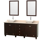 Wyndham AAA Acclaim 80" Double Bathroom Vanity In Espresso Ivory Marble Countertop Pyra Bone Porcelain Sinks And 24" Mirrors WCV800080DESIVD2BM24