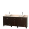 Wyndham AAA Acclaim 80" Double Bathroom Vanity In Espresso Ivory Marble Countertop Pyra Bone Porcelain Sinks And No Mirrors WCV800080DESIVD2BMXX