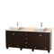 Wyndham AAA Acclaim 80" Double Bathroom Vanity In Espresso Ivory Marble Countertop Pyra White Porcelain Sinks And No Mirrors WCV800080DESIVD2WMXX