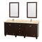 Wyndham AAA Acclaim 80" Double Bathroom Vanity In Espresso Ivory Marble Countertop Undermount Square Sinks And 24" Mirrors WCV800080DESIVUNSM24