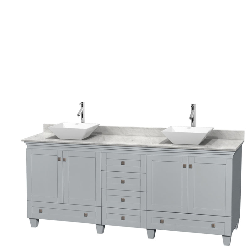 Wyndham Acclaim 80" Double Bathroom Vanity In Oyster Gray White Carrara Marble Countertop Pyra White Porcelain Sinks And No Mirrors WCV800080DOYCMD2WMXX