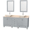 Wyndham AAA Acclaim 80" Double Bathroom Vanity In Oyster Gray Ivory Marble Countertop Pyra Bone Porcelain Sinks And 24" Mirrors WCV800080DOYIVD2BM24