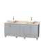 Wyndham AAA Acclaim 80" Double Bathroom Vanity In Oyster Gray Ivory Marble Countertop Pyra Bone Porcelain Sinks And No Mirrors WCV800080DOYIVD2BMXX