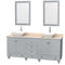 Wyndham AAA Acclaim 80" Double Bathroom Vanity In Oyster Gray Ivory Marble Countertop Pyra White Porcelain Sinks And 24" Mirrors WCV800080DOYIVD2WM24