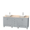 Wyndham AAA Acclaim 80" Double Bathroom Vanity In Oyster Gray Ivory Marble Countertop Pyra White Porcelain Sinks And No Mirrors WCV800080DOYIVD2WMXX