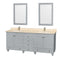 Wyndham AAA Acclaim 80" Double Bathroom Vanity In Oyster Gray Ivory Marble Countertop Undermount Square Sinks And 24" Mirrors WCV800080DOYIVUNSM24