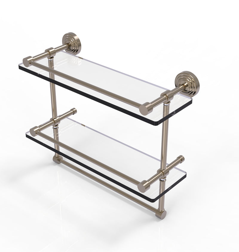 Allied Brass 16 Inch Gallery Double Glass Shelf with Towel Bar WP-2TB-16-GAL-PEW