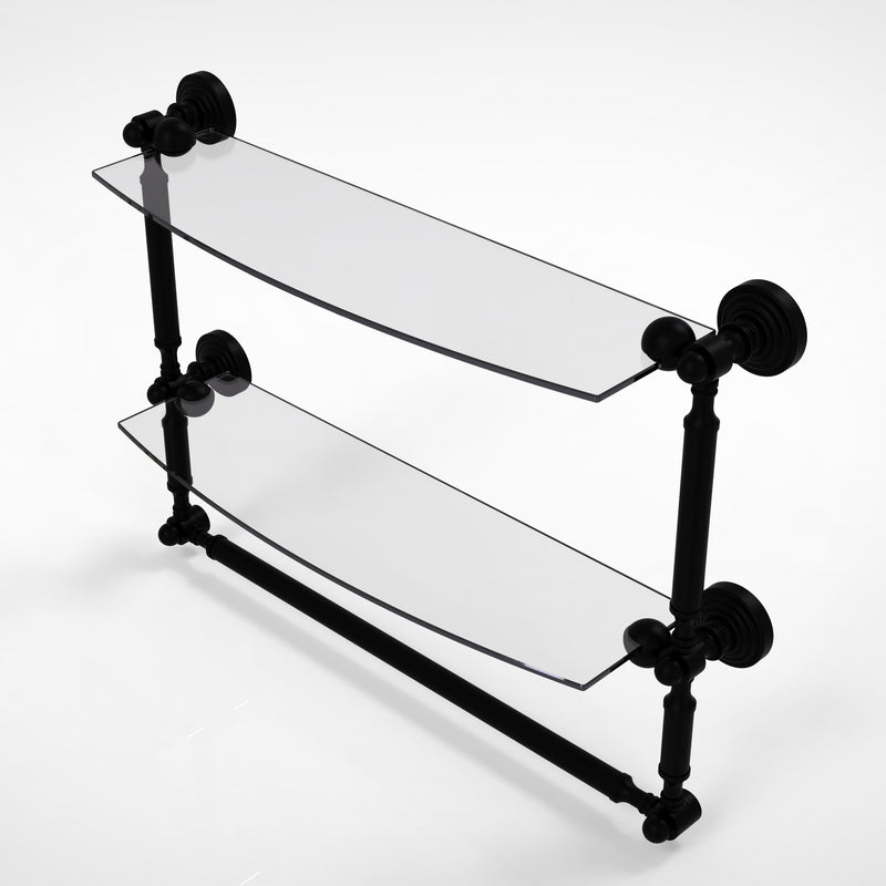 Allied Brass Waverly Place Collection 18 Inch Two Tiered Glass Shelf with Integrated Towel Bar WP-34TB-18-BKM