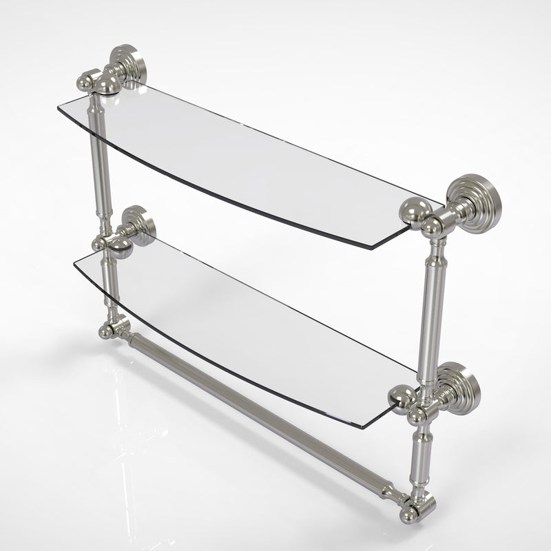 Allied Brass Waverly Place Collection 18 Inch Two Tiered Glass Shelf with Integrated Towel Bar WP-34TB-18-SN