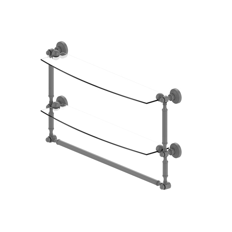 Allied Brass Waverly Place Collection 24 Inch Two Tiered Glass Shelf with Integrated Towel Bar WP-34TB-24-GYM