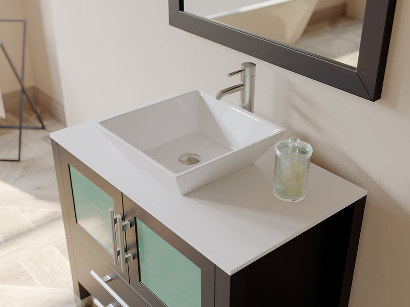 Cambridge Plumbing 36" Solid Wood and Porcelain Single Vessel Sink Vanity PC Faucet