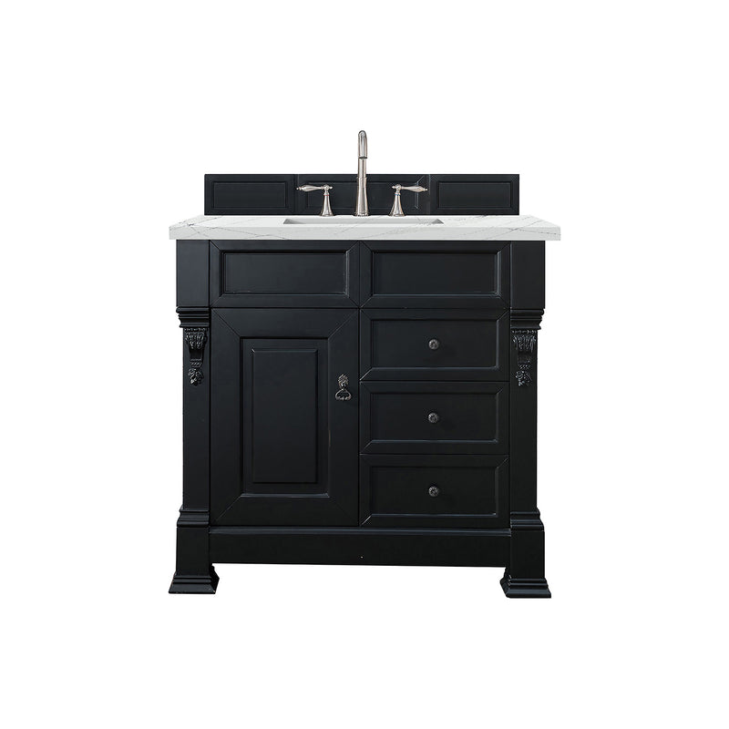 James Martin Brookfield 36" Antique Black Single Vanity with 3 cm Ethereal Noctis Quartz Top 147-114-5536-3ENC