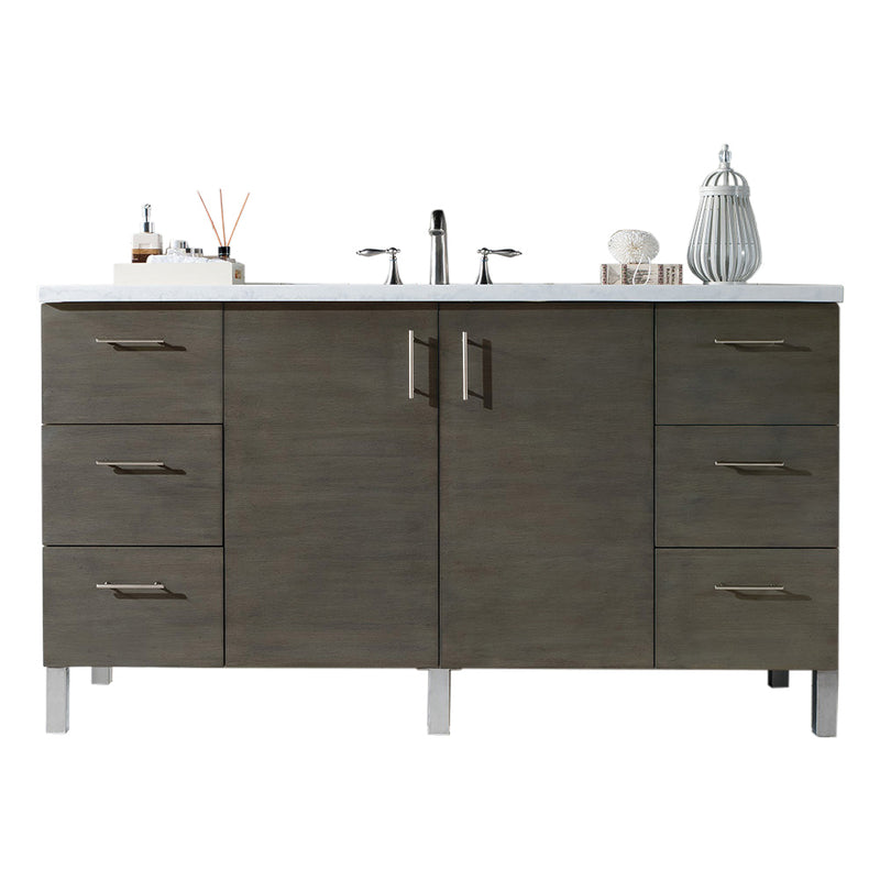 James Martin Metropolitan 60" Silver Oak Single Vanity with 3 cm Arctic Fall Solid Surface Top 850-V60S-SOK-3AF