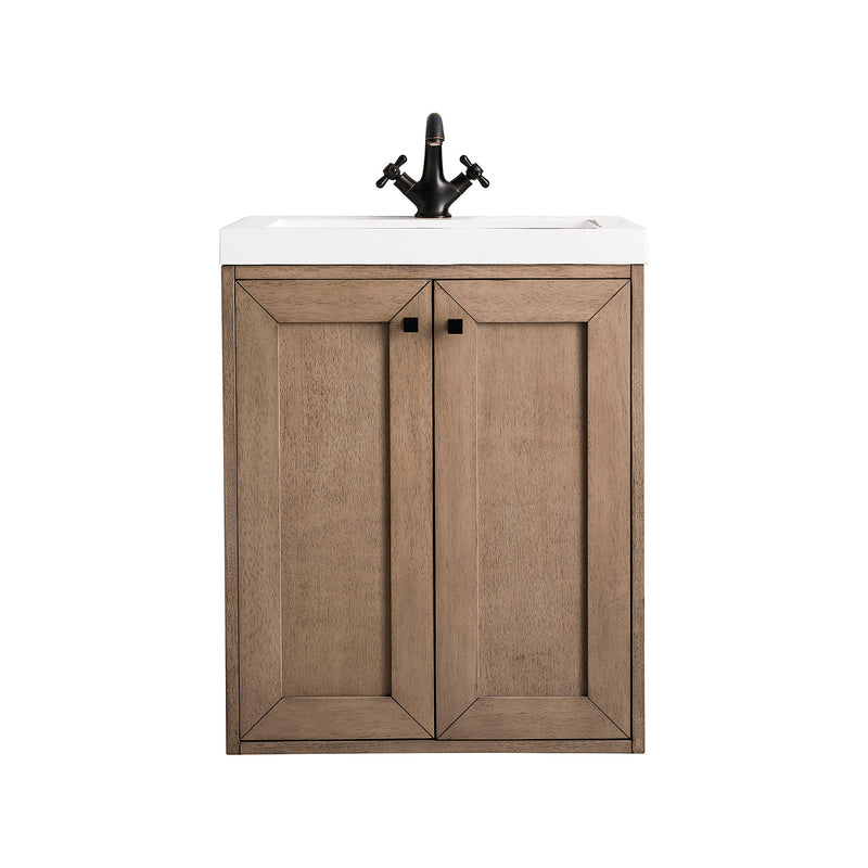 James Martin Chianti 24" Single Vanity Cabinet Whitewashed Walnut with White Glossy Composite Countertop E303V24WWWG