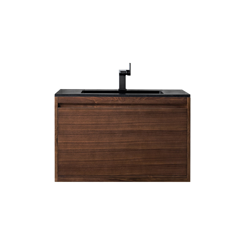 James Martin Milan 35.4" Single Vanity Cabinet Mid Century Walnut with Charcoal Black Composite Top 801V35.4WLTCHB