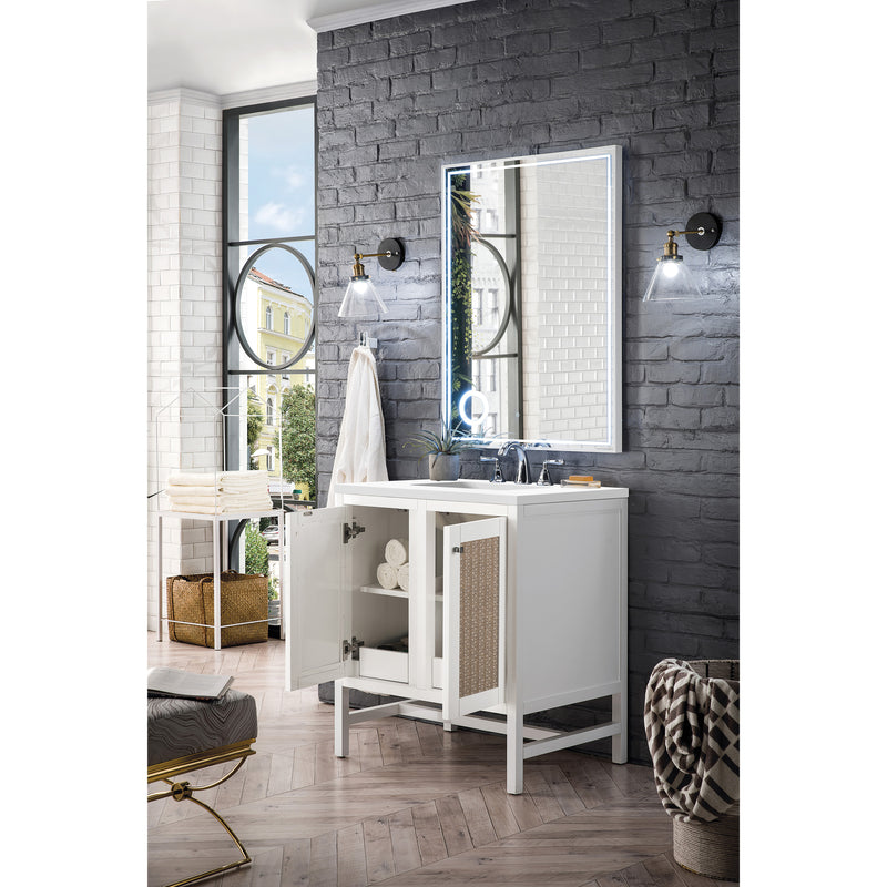 James Martin Addison 30" Single Vanity Cabinet with Doors Glossy White with 3 cm Classic White Quartz Top E445-V30-GW-3CLW