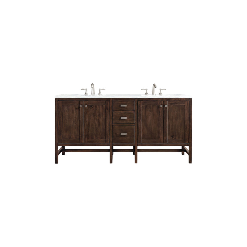 James Martin Addison 72" Double Vanity Cabinet Mid Century Acacia with 3 cm Arctic Fall Solid Surface Countertop E444-V72-MCA-3AF