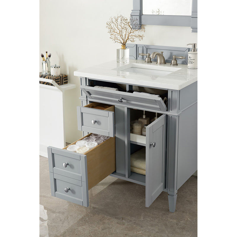 James Martin Brittany 30" Single Vanity Urban Gray with 3 cm Arctic Fall Solid Surface Top 650-V30-UGR-3AF