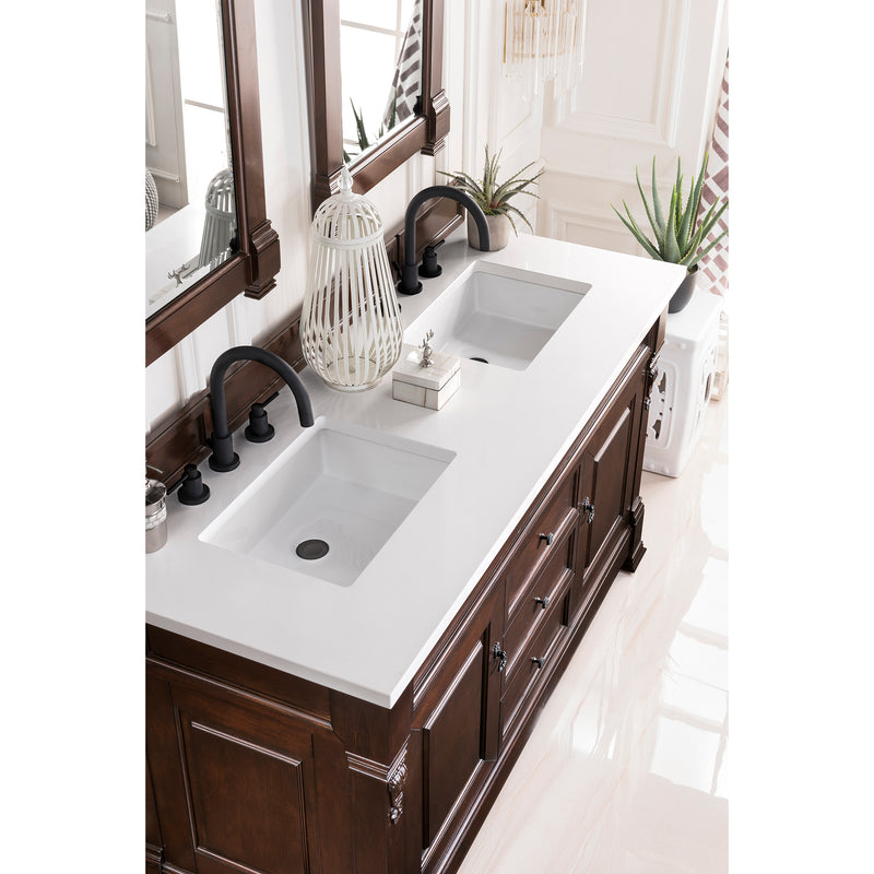 James Martin Brookfield 60" Burnished Mahogany Double Vanity with 3 cm Classic White Quartz Top 147-114-5661-3CLW