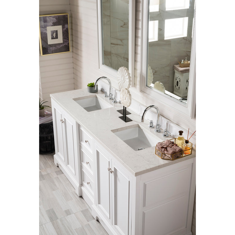 James Martin De Soto 72" Double Vanity Bright White with 3 cm Eternal Jasmine Pearl Quartz Top 825-V72-BW-3EJP