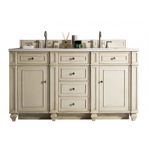 James Martin Bristol 60" Double Vanity Vintage Vanilla with 3 cm Arctic Fall Solid Surface Top 157-V60D-VV-3AF