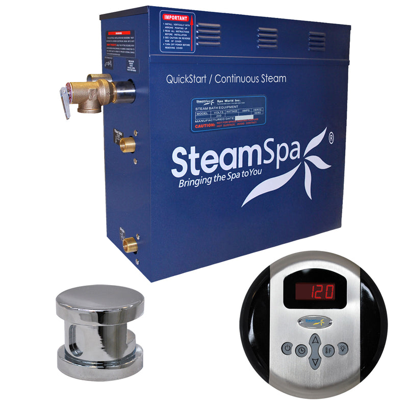 SteamSpa Oasis 9 KW QuickStart Acu-Steam Bath Generator Package in Polished Chrome