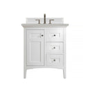 James Martin Palisades 30" Single Vanity Bright White with 3 cm Eternal Serena Quartz Top 527-V30-BW-3ESR