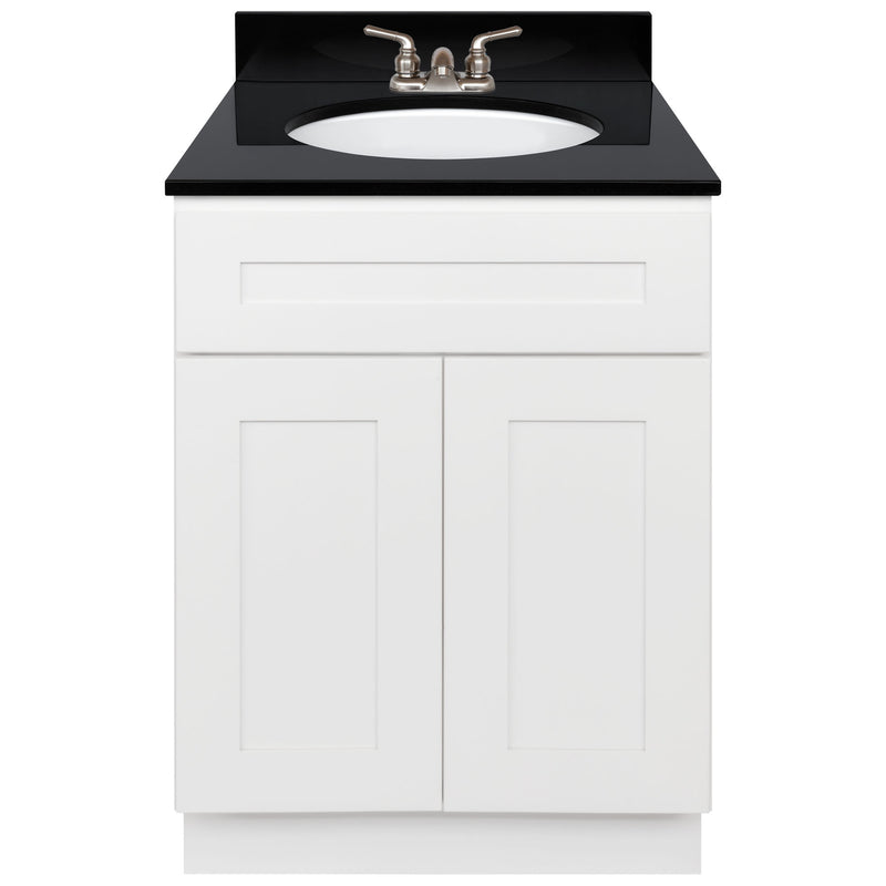 White Bathroom Vanity 24", Absolute Black Granite Top, Faucet LB3B AB254-24AW-3B