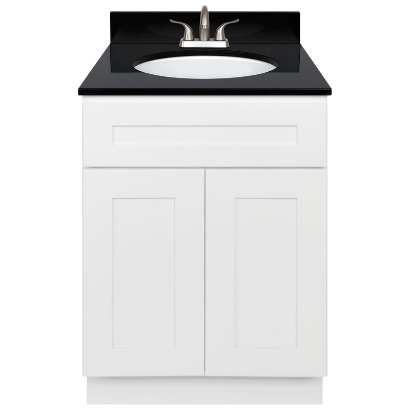 White Bathroom Vanity 24", Absolute Black Granite Top, Faucet LB5B AB254-24AW-5B