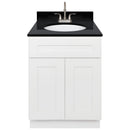 White Bathroom Vanity 24", Absolute Black Granite Top, Faucet LB6B AB254-24AW-6B