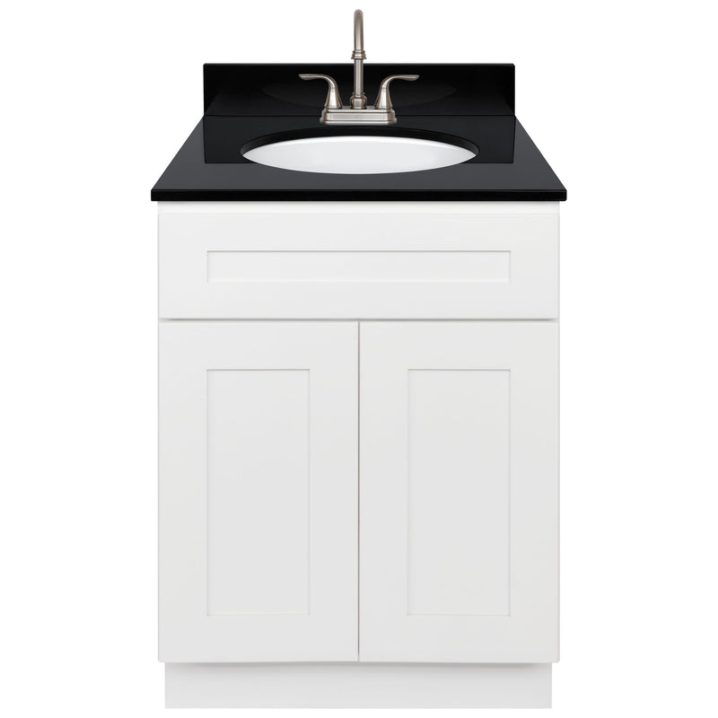 White Bathroom Vanity 24", Absolute Black Granite Top, Faucet LB6B AB254-24AW-6B