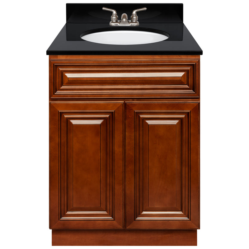 Brown Bathroom Vanity 24", Absolute Black Granite Top, Faucet LB3B AB254-24GN-3B