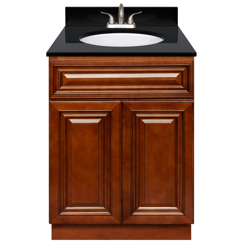 Brown Bathroom Vanity 24", Absolute Black Granite Top, Faucet LB5B AB254-24GN-5B