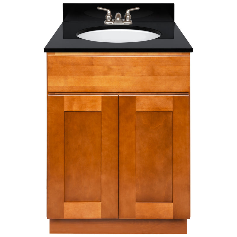 Brown Bathroom Vanity 24", Absolute Black Granite Top, Faucet LB3B AB254-24NP-3B