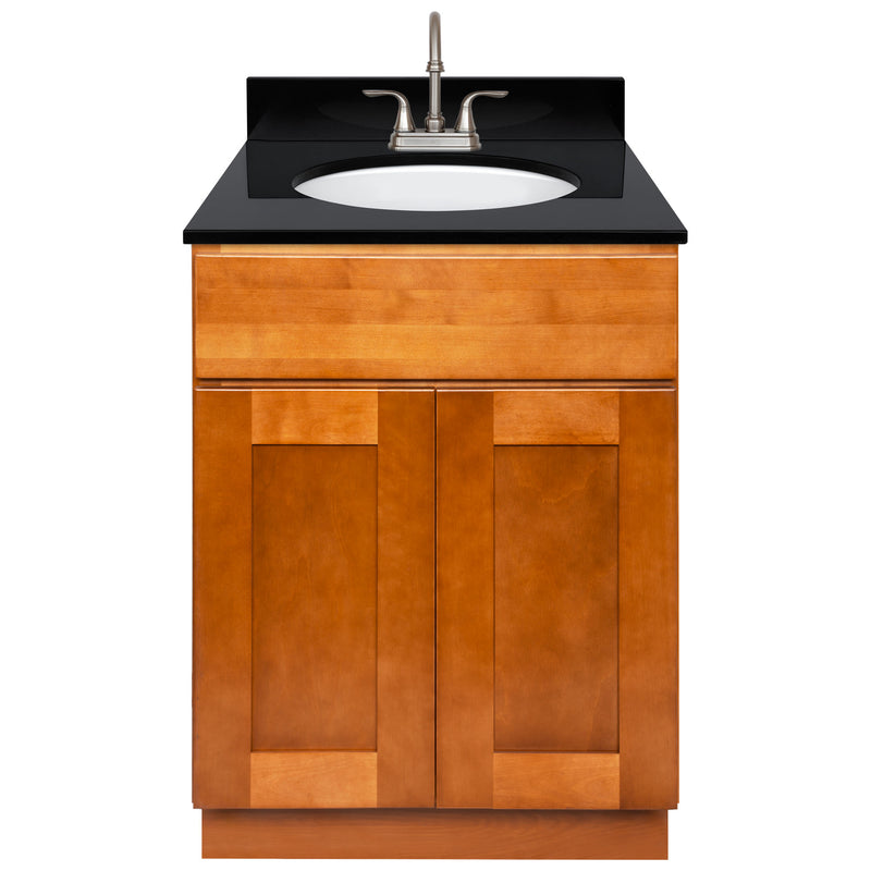 Brown Bathroom Vanity 24", Absolute Black Granite Top, Faucet LB6B AB254-24NP-6B