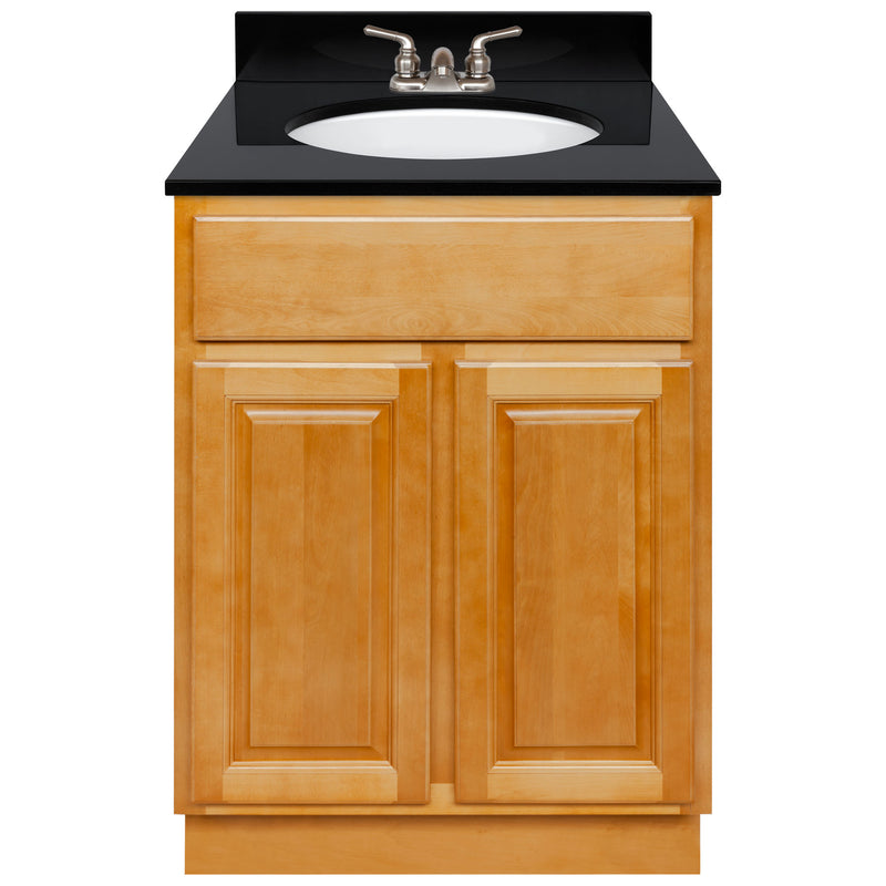 Brown Bathroom Vanity 24", Absolute Black Granite Top, Faucet LB3B AB254-24RC-3B