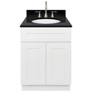 White Bathroom Vanity 24", Absolute Black Granite Top, Faucet LB7B AB258-24AW-7B