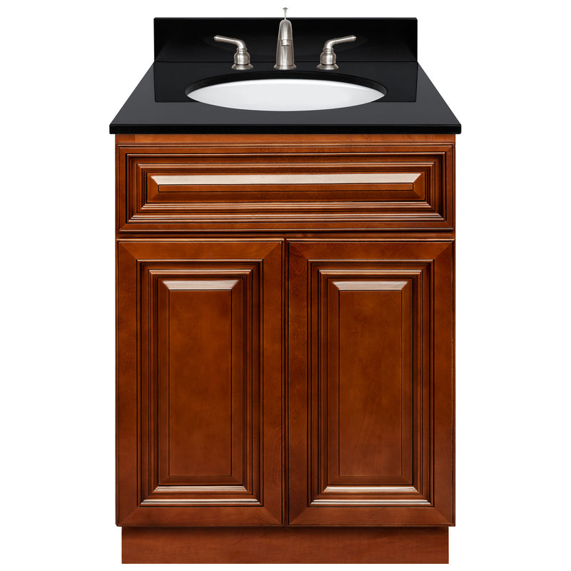 Brown Bathroom Vanity 24", Absolute Black Granite Top, Faucet LB4B AB258-24GN-4B