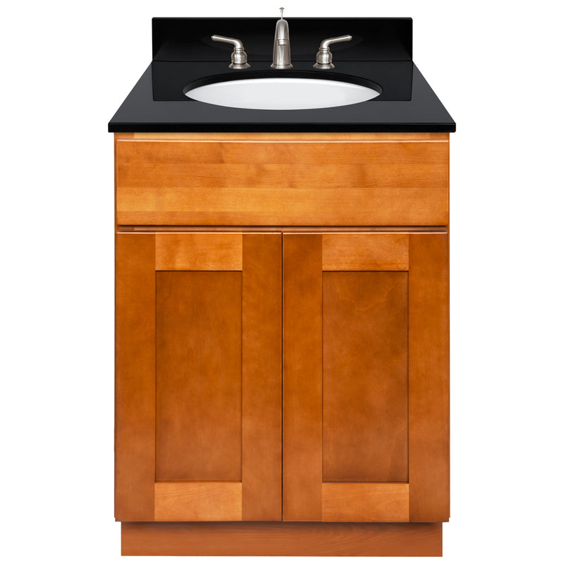 Brown Bathroom Vanity 24", Absolute Black Granite Top, Faucet LB4B AB258-24NP-4B