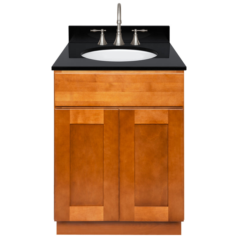 Brown Bathroom Vanity 24", Absolute Black Granite Top, Faucet LB7B AB258-24NP-7B