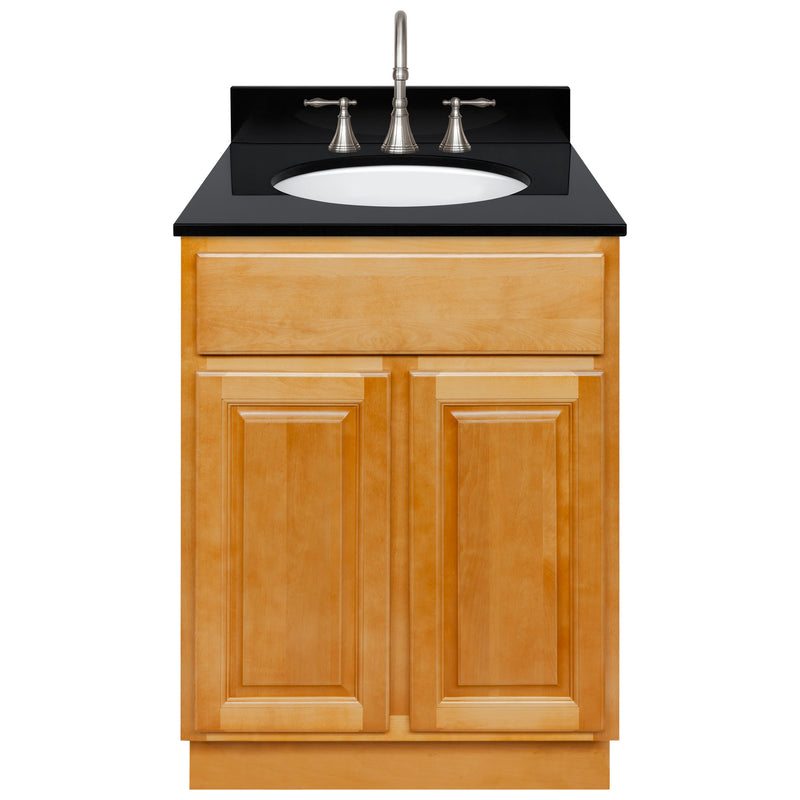 Brown Bathroom Vanity 24", Absolute Black Granite Top, Faucet LB7B AB258-24RC-7B