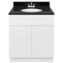 White Bathroom Vanity 30", Absolute Black Granite Top, Faucet LB5B AB314-30AW-5B